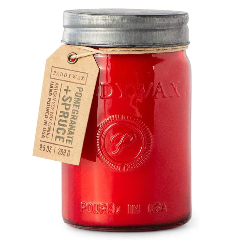 Paddywax Scented Candles Relish Collection Soy Wax Artisan Candle in Glass Jar with Lid, 9.5-Ounce, Pomegranate + Spruce - Image 1